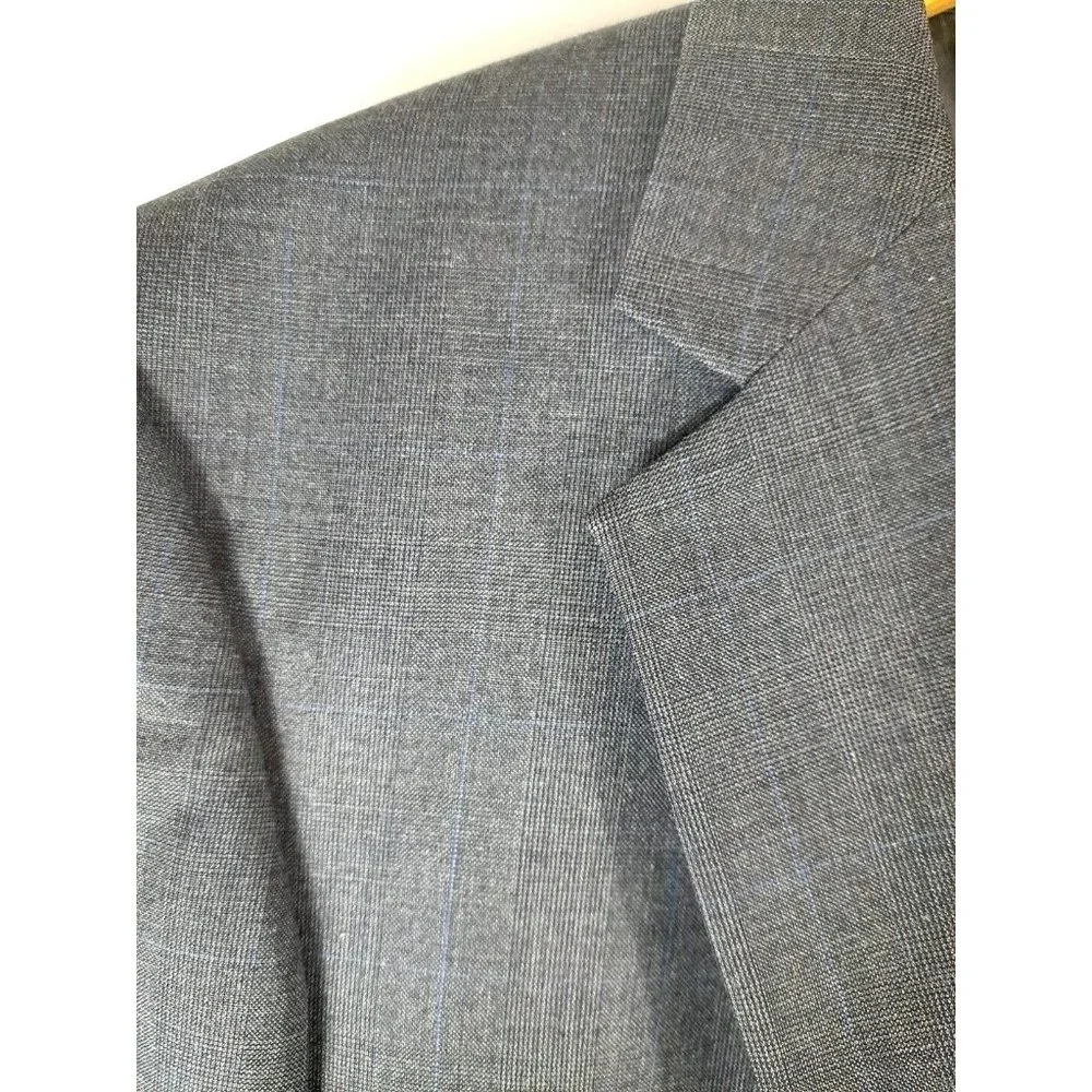 Mens Jos A Bank Signature Blazer Sports Coat Wool Blue Gray Plaid Career 44L